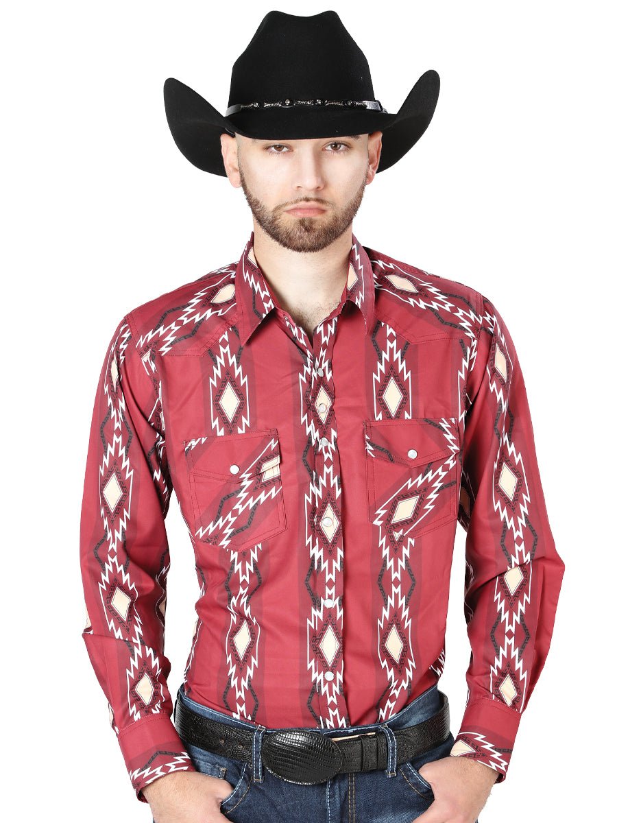 Burgundy Long Sleeve Cowboy Shirt 44216 - BELLEZA'S - Burgundy Long Sleeve Cowboy Shirt 44216 - CABALLERO - 04421601