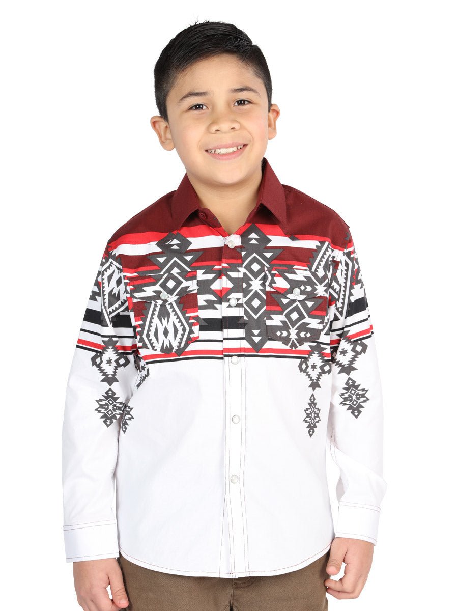 Casual Long - Sleeve Shirt by El General Burgundy 44506 - BELLEZA'S - Casual Long - Sleeve Shirt by El General Burgundy 44506 - NIÑO - 04450601