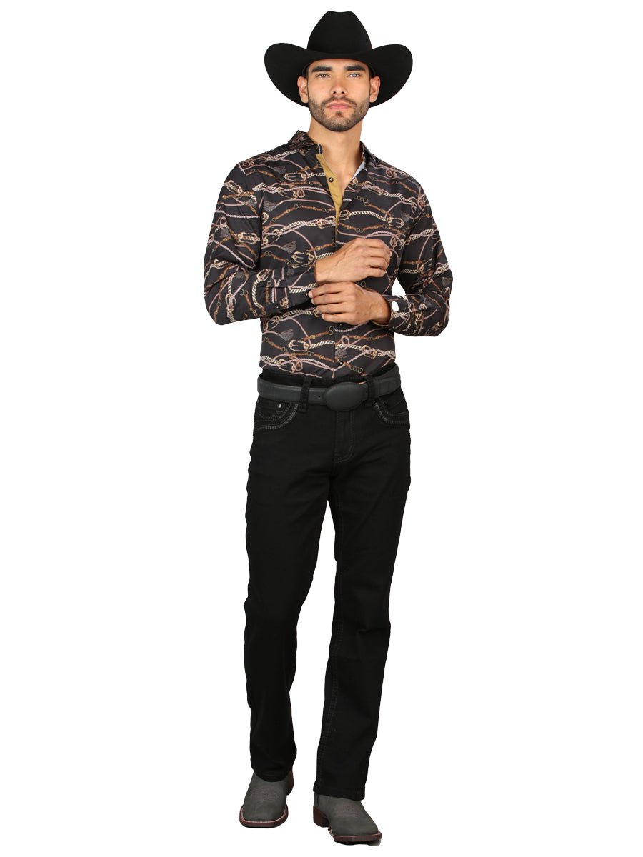 Centenario Men's Black Denim with Dark Embroidered Details 45312 - BELLEZA'S - Centenario Men's Black Denim with Dark Embroidered Details 45312 - Men's Pants - 04531201