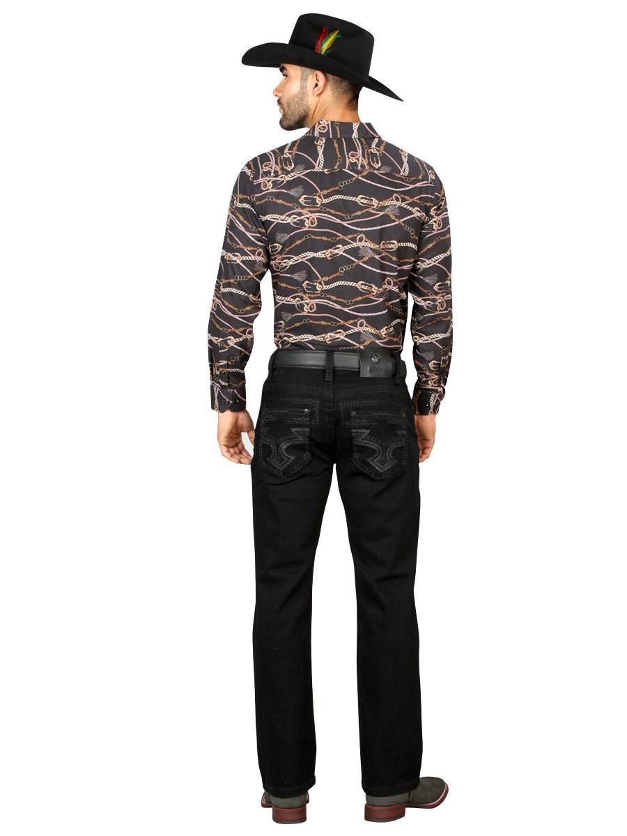 Centenario Men's Black Denim with Dark Embroidered Details 45312 - BELLEZA'S - Centenario Men's Black Denim with Dark Embroidered Details 45312 - Men's Pants - 04531201