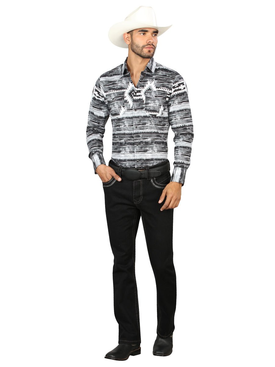 Centenario Men's Black Denim with Gray Embroidered Details 45311 - BELLEZA'S - Centenario Men's Black Denim with Gray Embroidered Details 45311 - Men's Pants - 04531101