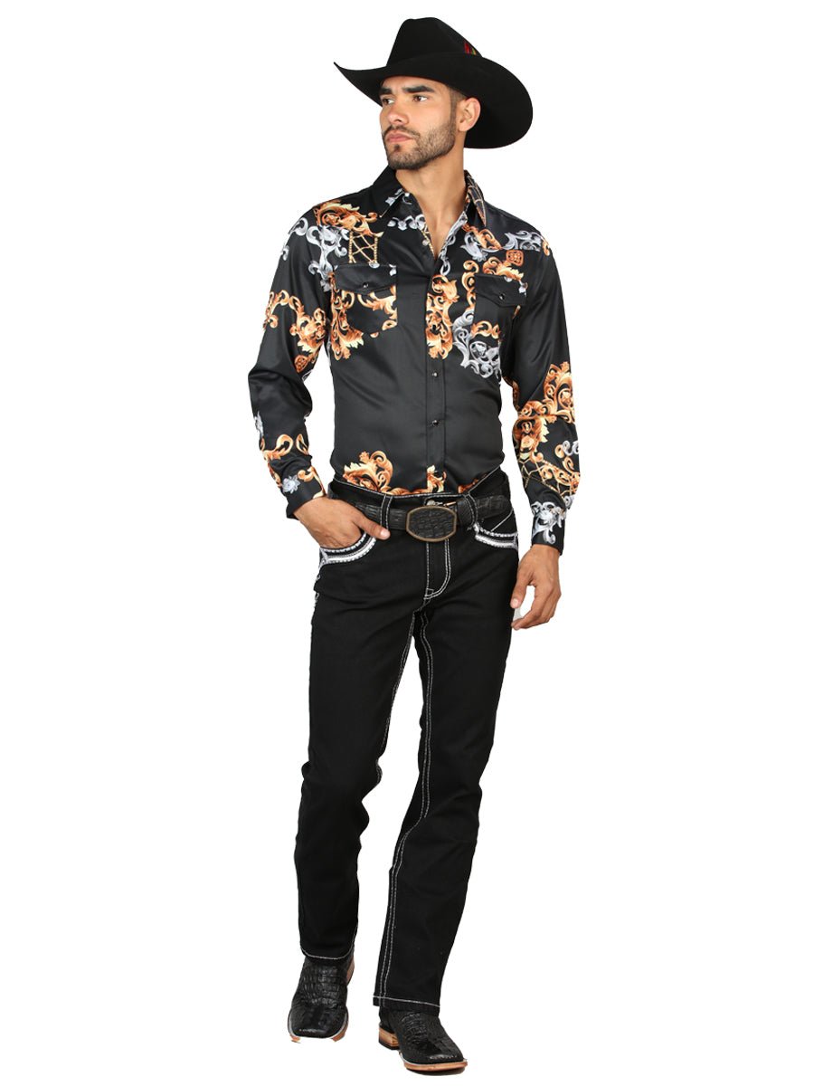 Centenario Men's Black Denim with White/Gray Embroidered Details 45310 - BELLEZA'S - Centenario Men's Black Denim with White/Gray Embroidered Details 45310 - Men's Pants - 04531001