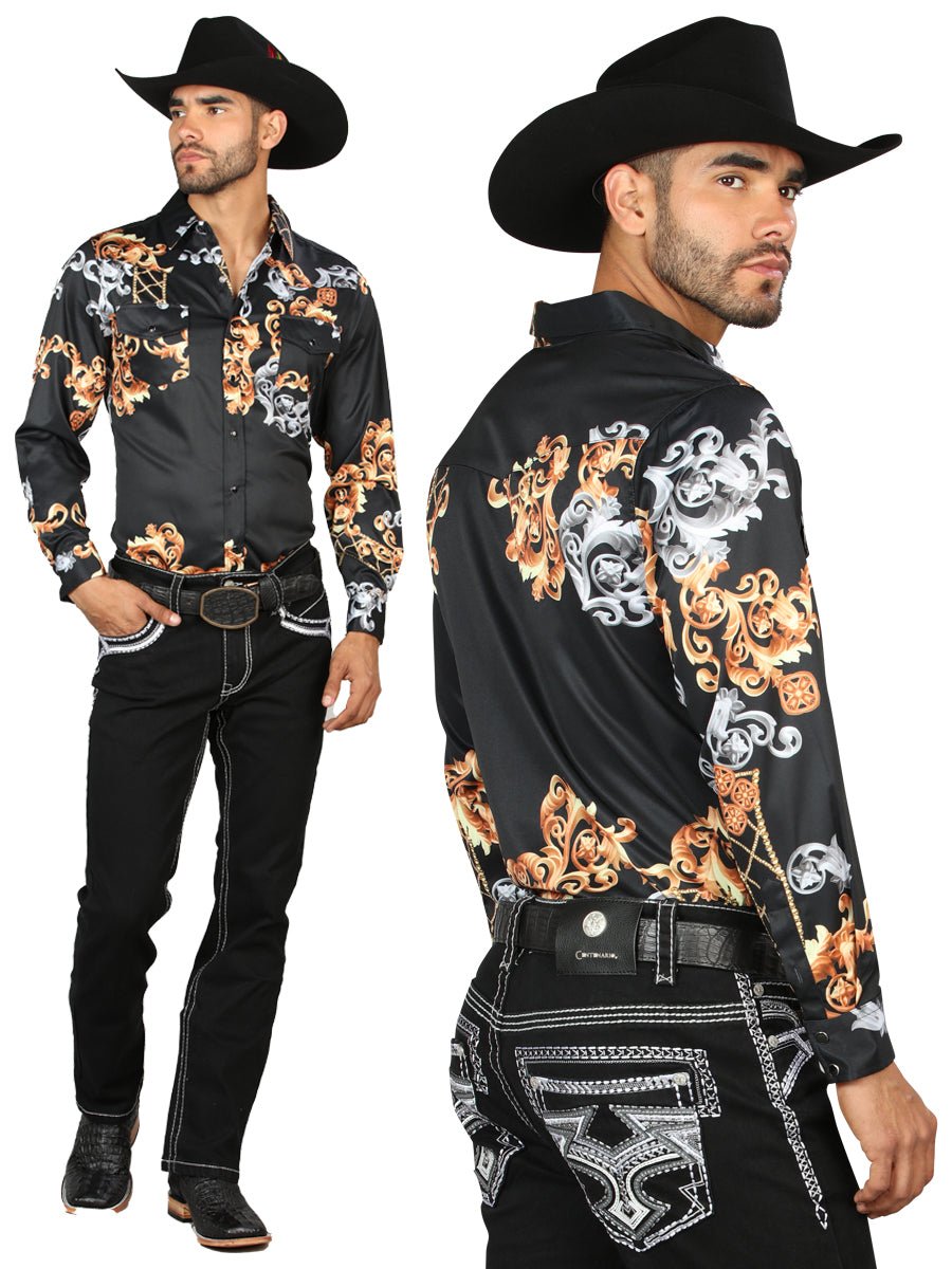 Centenario Men's Black Denim with White/Gray Embroidered Details 45310 - BELLEZA'S - Centenario Men's Black Denim with White/Gray Embroidered Details 45310 - Men's Pants - 04531001