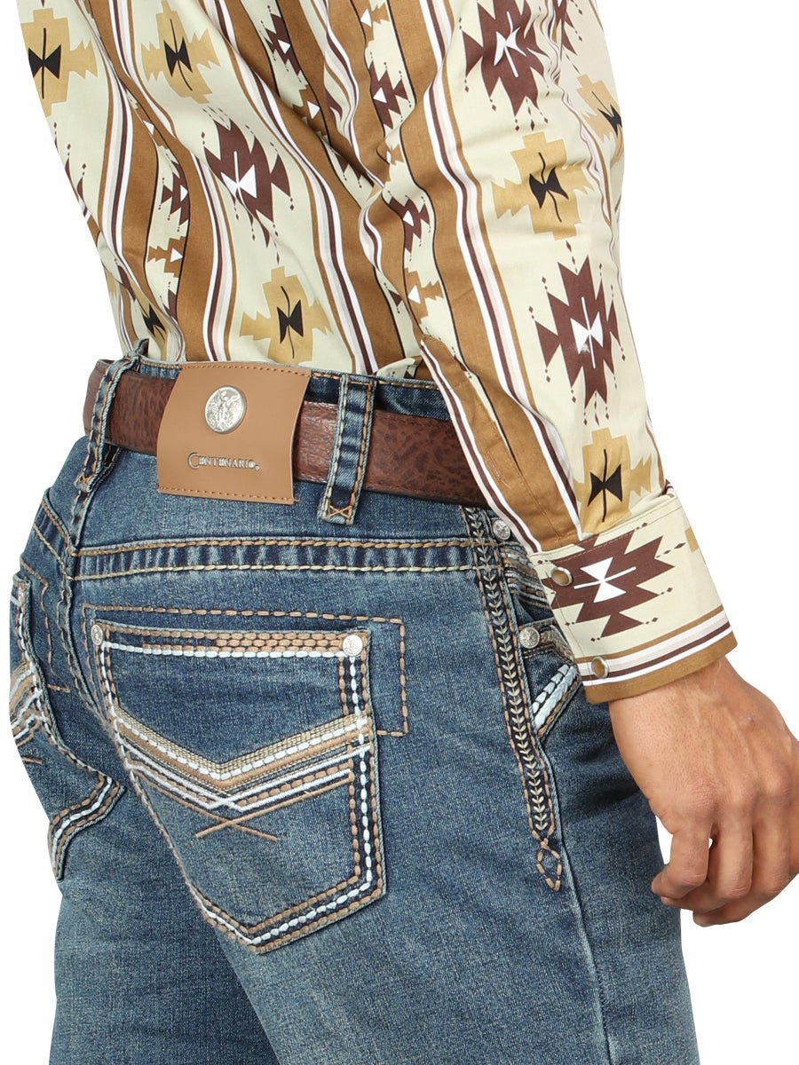 Centenario Men's Blue Denim with Embroidered Details 45314 - BELLEZA'S - Centenario Men's Blue Denim with Embroidered Details 45314 - Men's Pants - 04531401