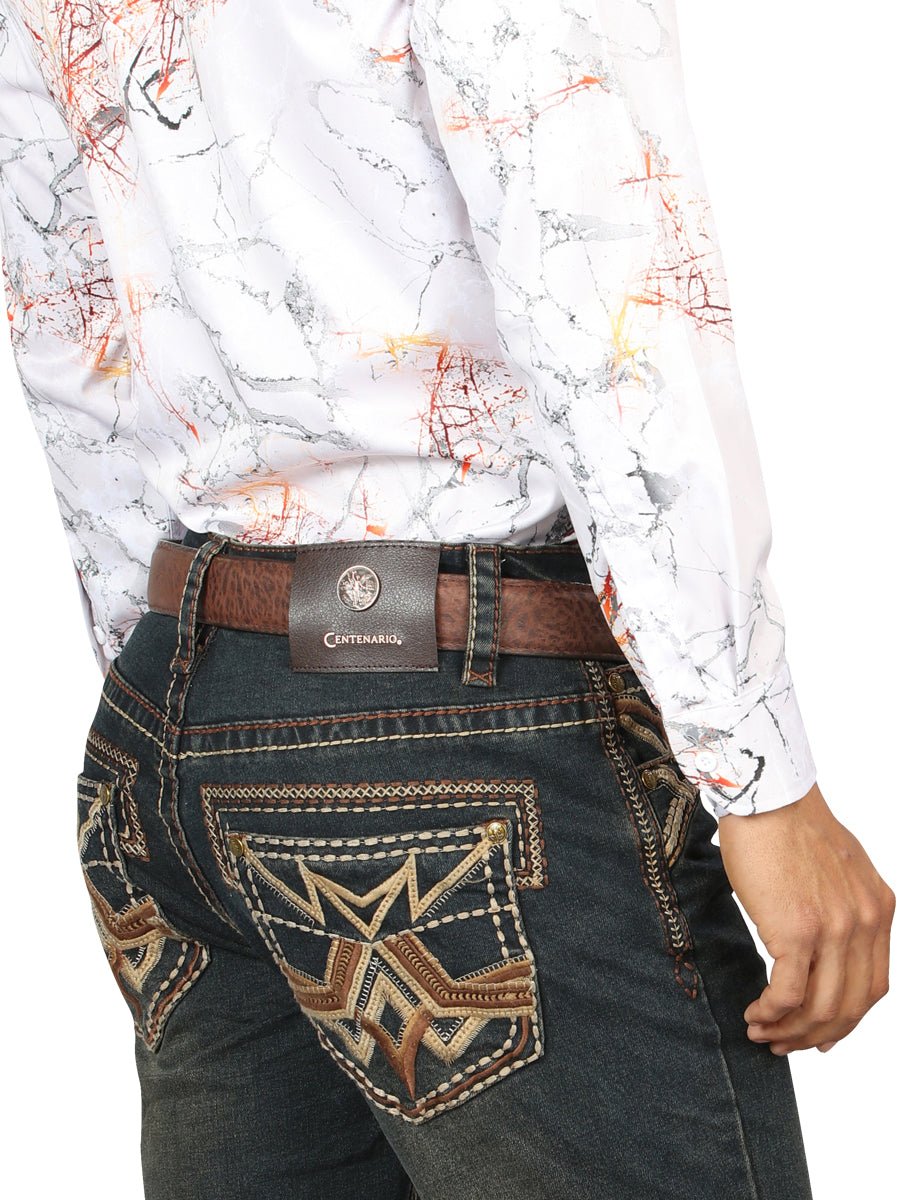 Centenario Men's Tinted Brown Denim with Embroidered Details 45316 - BELLEZA'S - Centenario Men's Tinted Brown Denim with Embroidered Details 45316 - Men's Pants - 04531601