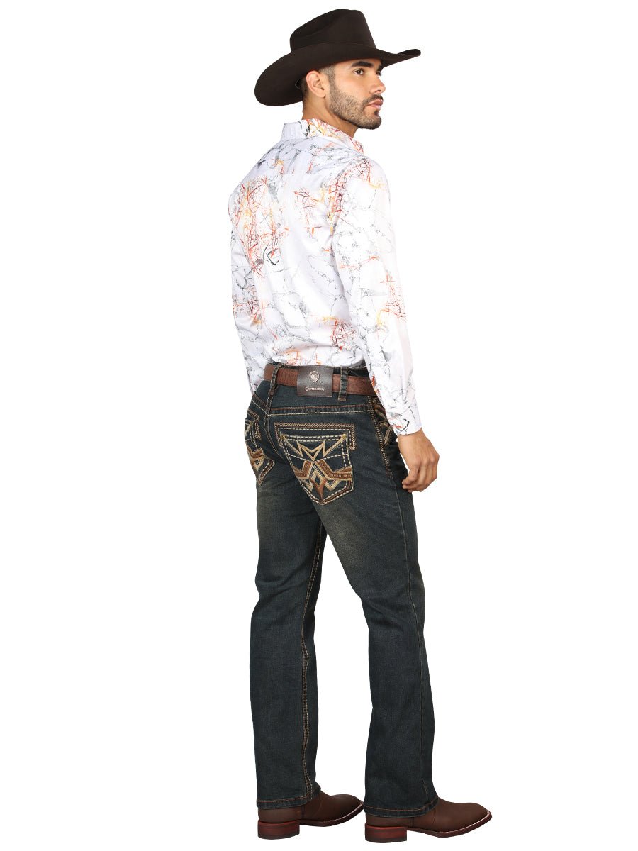 Centenario Men's Tinted Brown Denim with Embroidered Details 45316 - BELLEZA'S - Centenario Men's Tinted Brown Denim with Embroidered Details 45316 - Men's Pants - 04531601