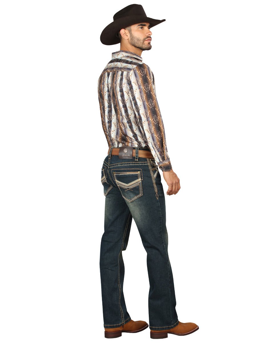 Centenario Men's Tinted Green Denim with Embroidered Details 45315 - BELLEZA'S - Centenario Men's Tinted Green Denim with Embroidered Details 45315 - Men's Pants - 04531501