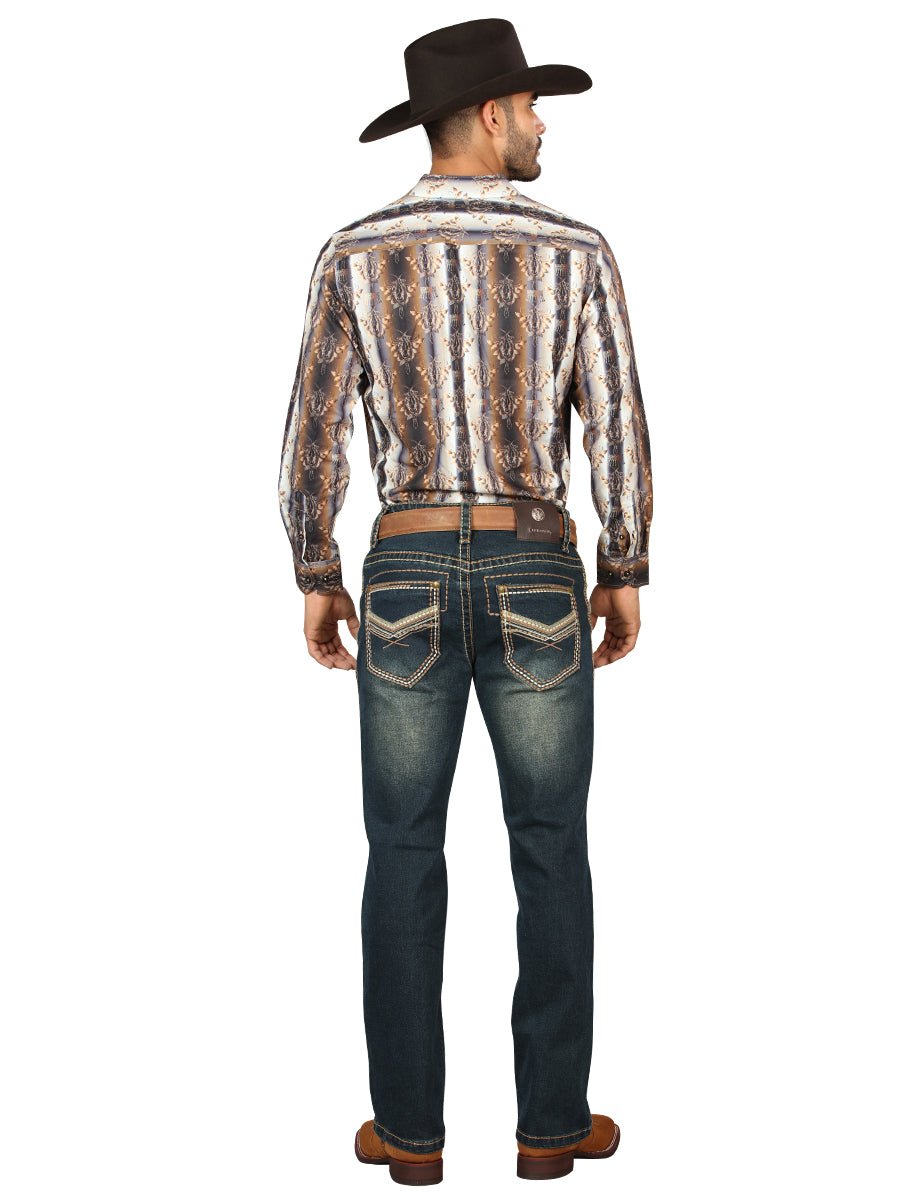 Centenario Men's Tinted Green Denim with Embroidered Details 45315 - BELLEZA'S - Centenario Men's Tinted Green Denim with Embroidered Details 45315 - Men's Pants - 04531501