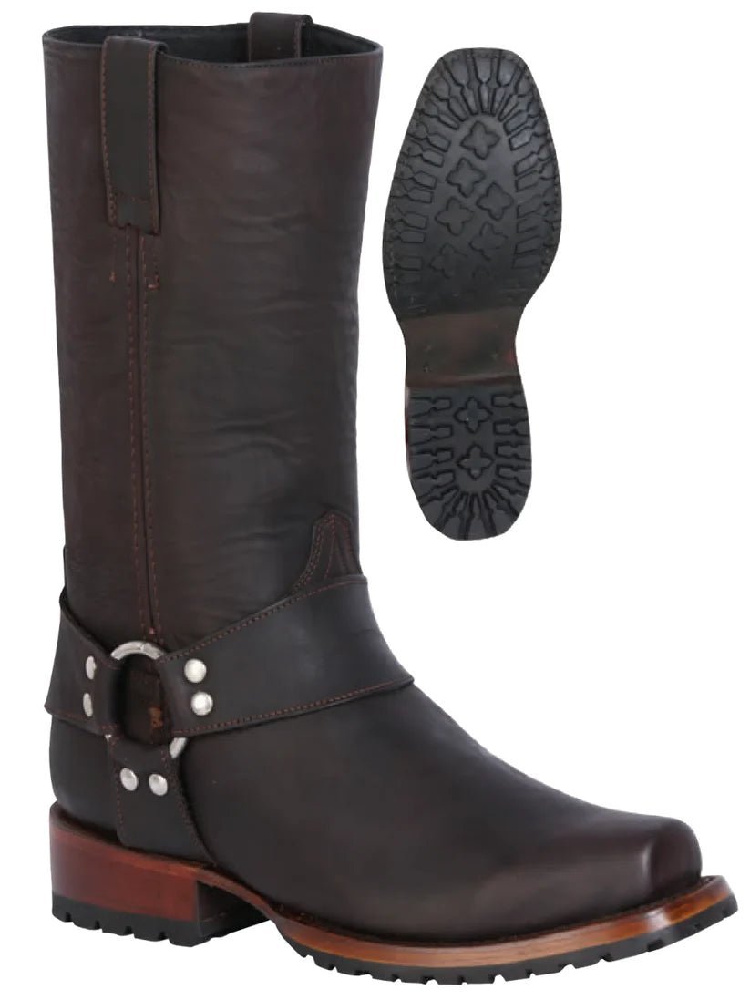 Classic Biker Boots with Genuine Leather Harness for Men 'El General' Choco 40673 - BELLEZA'S - Classic Biker Boots with Genuine Leather Harness for Men 'El General' Choco 40673 - Men's Boot - 04067301