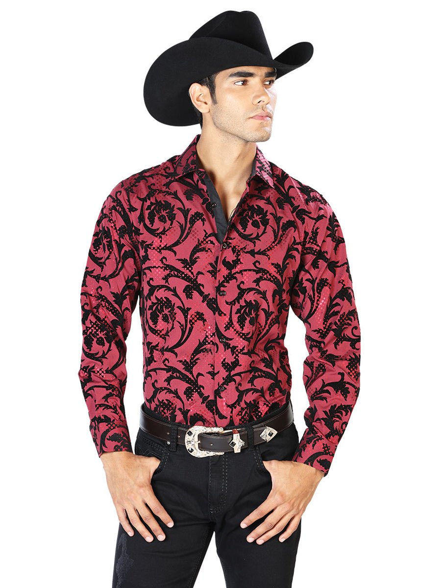 Dark Wine Casual Long Sleeve Shirt 43585 - BELLEZA'S - Dark Wine Casual Long Sleeve Shirt 43585 - CABALLERO - 04358501