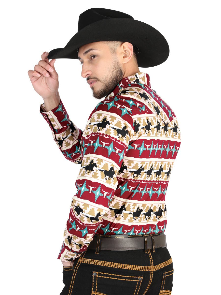 El General Black/Gold Casual Long - Sleeve Shirt - Burgandy 44476 - BELLEZA'S - El General Black/Gold Casual Long - Sleeve Shirt - Burgandy 44476 - Men's Shirt - 04447601
