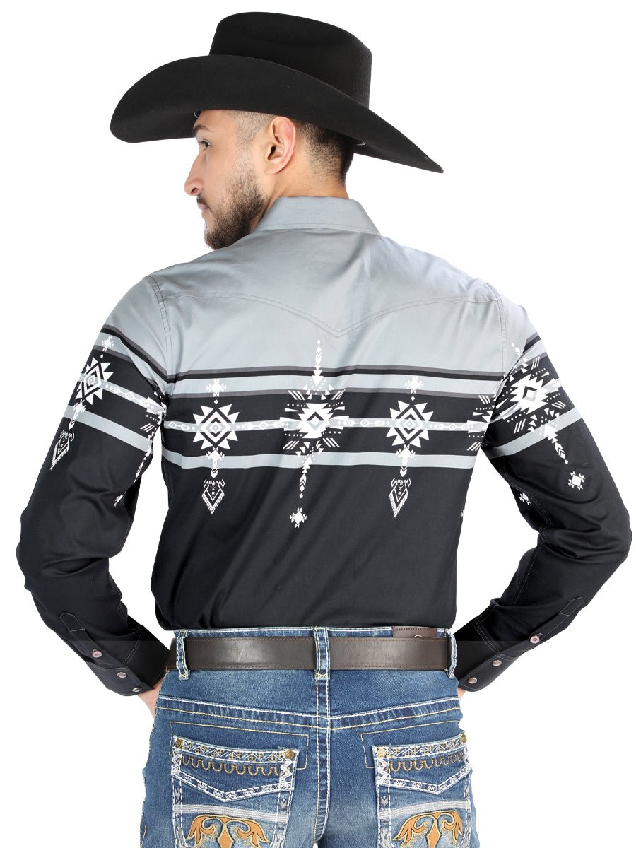 El General - Casual Long Sleeve Shirt - Black/Gray 44452 - BELLEZA'S - El General - Casual Long Sleeve Shirt - Black/Gray 44452 - CABALLERO - 04445201