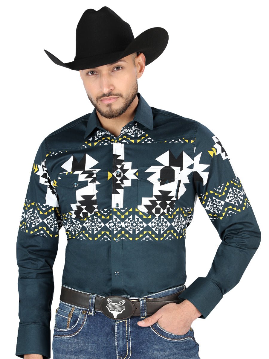 El General - Casual Long Sleeve Shirt - Teal 44486 - BELLEZA'S - El General - Casual Long Sleeve Shirt - Teal 44486 - Men's Shirt - 04448601