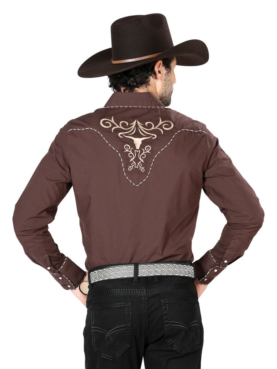 El General Embroidery Western Shirt Brown/Gold 42891 - BELLEZA'S - El General Embroidery Western Shirt Brown/Gold 42891 - CABALLERO - 04289101
