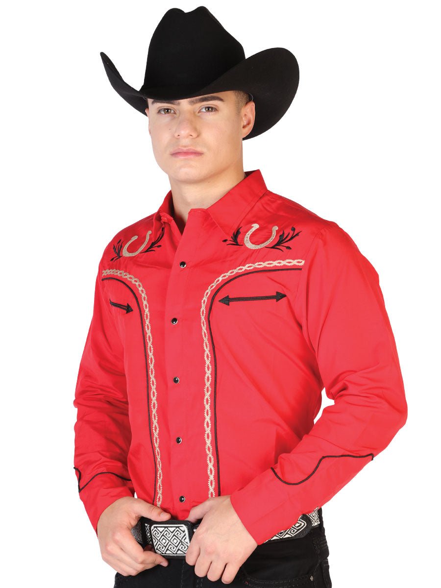 El General Embroidery Western Shirt Red/Black 43294 - BELLEZA'S - El General Embroidery Western Shirt Red/Black 43294 - CABALLERO - 04329401
