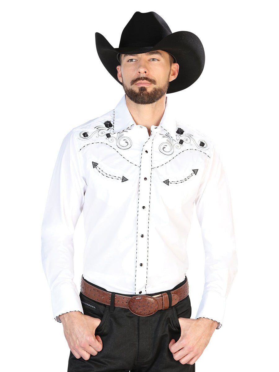El General Embroidery Western Shirt White/Black 42941 - BELLEZA'S - El General Embroidery Western Shirt White/Black 42941 - CABALLERO - 04294101