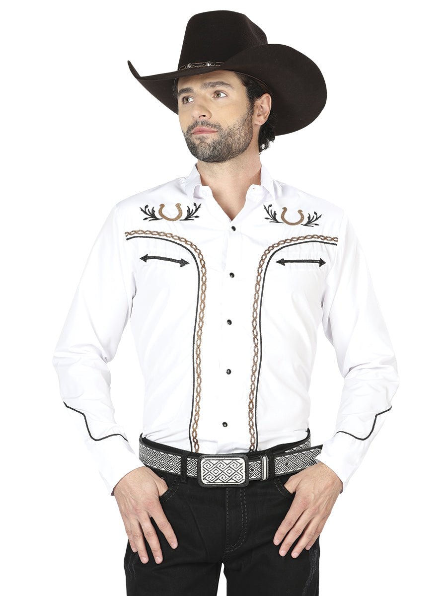 El General Embroidery Western Shirt White/Gold 43296 - BELLEZA'S - El General Embroidery Western Shirt White/Gold 43296 - CABALLERO - 04329601