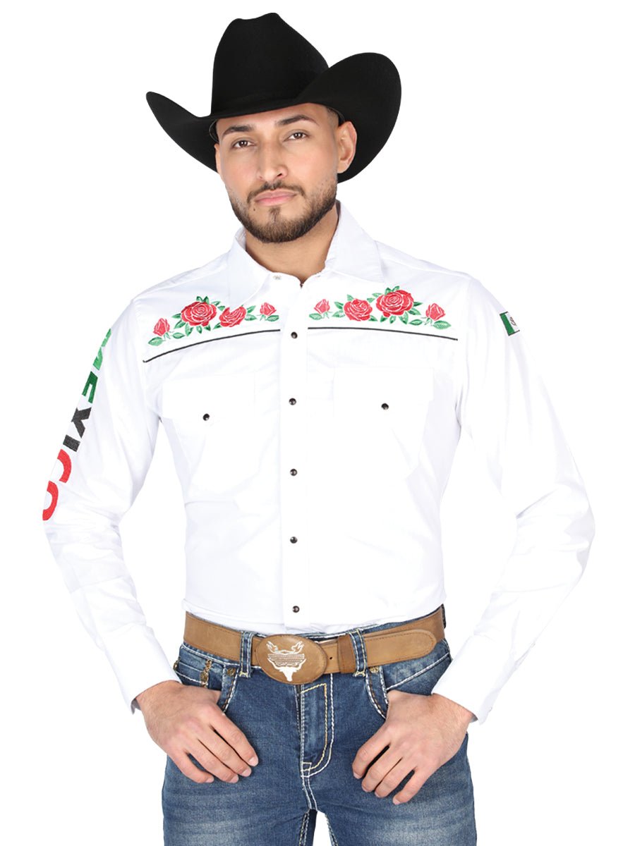 El General Embroidery Western Shirt White/Roses 44294 - BELLEZA'S - El General Embroidery Western Shirt White/Roses 44294 - CABALLERO - 04429401