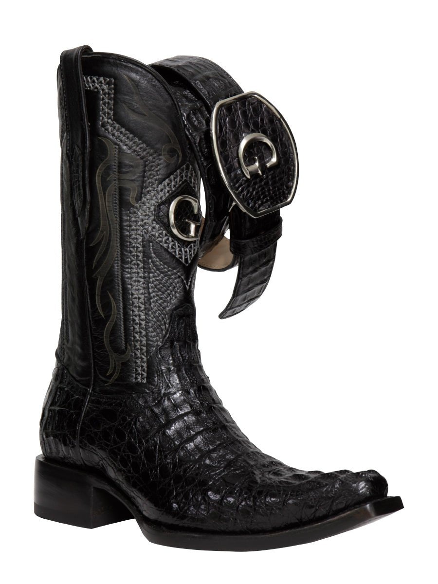 El General Men's Exotic Caiman Nuca Cowboy Boots - Black 45081 - BELLEZA'S - El General Men's Exotic Caiman Nuca Cowboy Boots - Black 45081 - CABALLERO - 04508101
