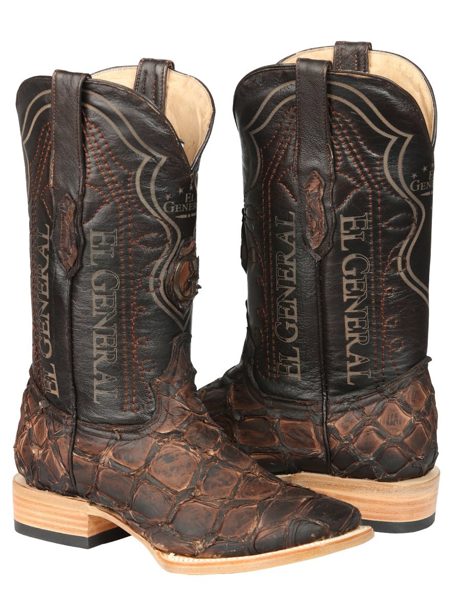 El General Men's Exotic Monster Fish Rodeo Cowboy Boots - Brown 45084 - BELLEZA'S - El General Men's Exotic Monster Fish Rodeo Cowboy Boots - Brown 45084 - CABALLERO - 04508401