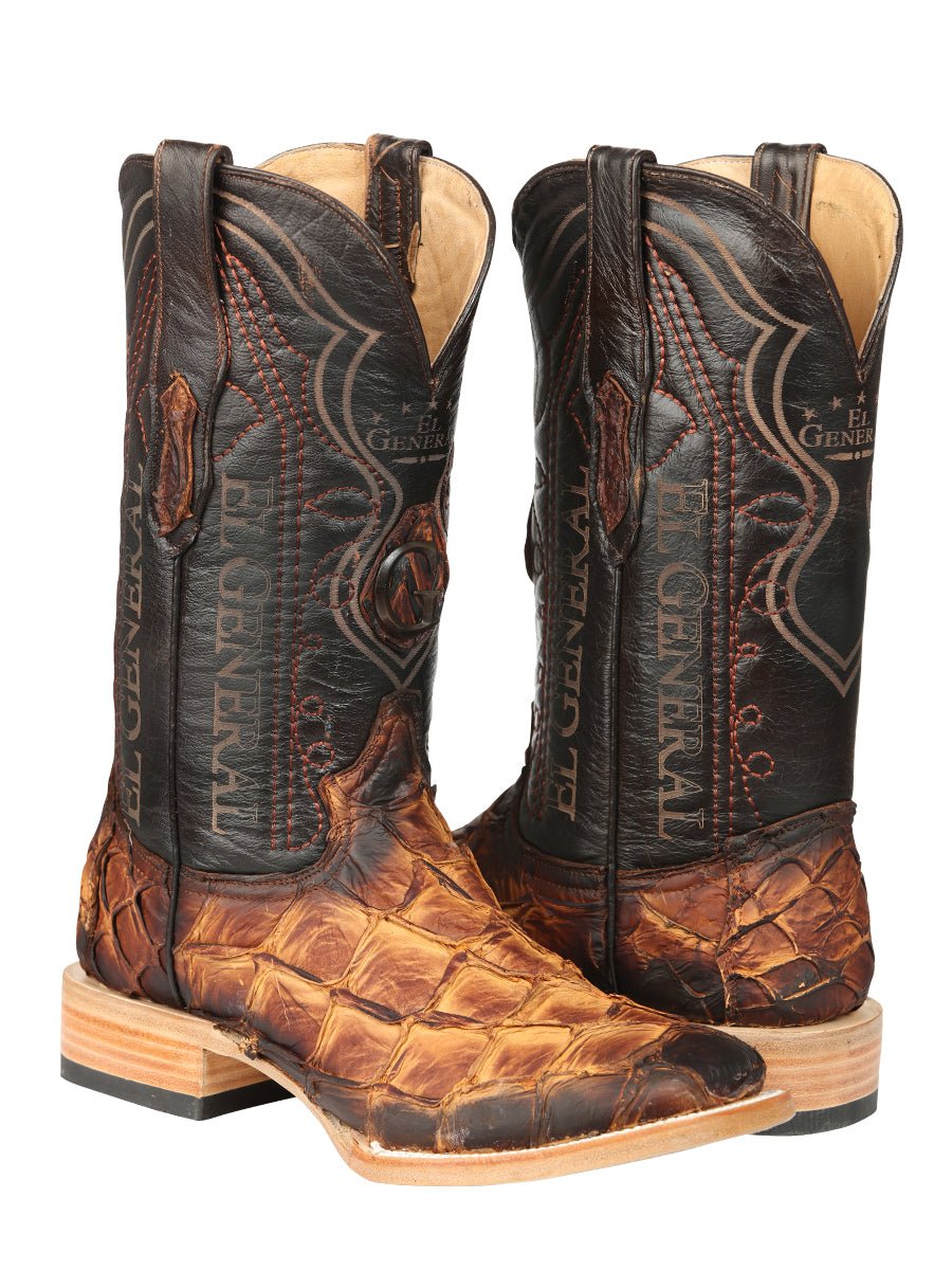 El General Men's Exotic Monster Fish Rodeo Cowboy Boots - Cognac 45085 - BELLEZA'S - El General Men's Exotic Monster Fish Rodeo Cowboy Boots - Cognac 45085 - CABALLERO - 04508501