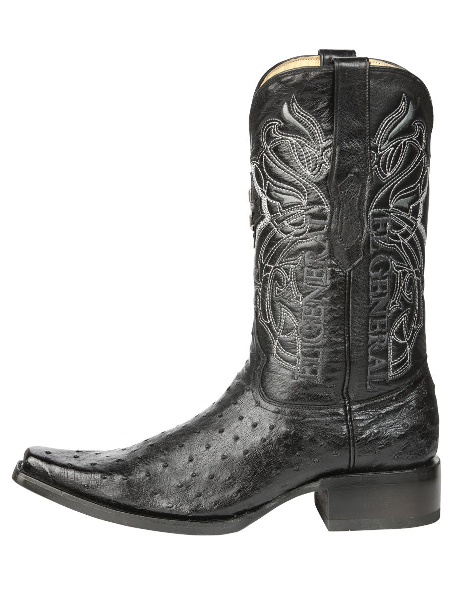 El General Men's Exotic Ostrich Leather Cowboy Boots - Black 45075 - BELLEZA'S - El General Men's Exotic Ostrich Leather Cowboy Boots - Black 45075 - CABALLERO - 04507501