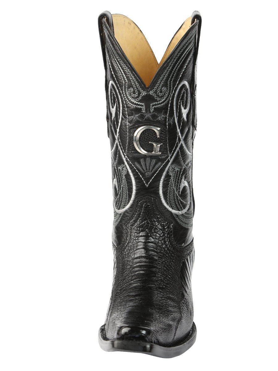 El General Men's Exotic Ostrich Leg Cowboy Boots - Black 45067 - BELLEZA'S - El General Men's Exotic Ostrich Leg Cowboy Boots - Black 45067 - CABALLERO - 04506701