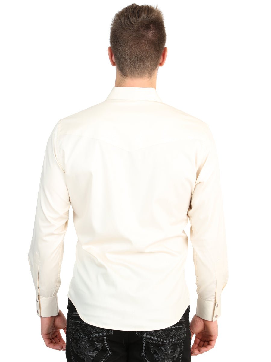 El General Men’s Long Sleeve Western Shirt - Beige Stretch 45617 - BELLEZA'S - El General Men’s Long Sleeve Western Shirt - Beige Stretch 45617 - CABALLERO - 04561701