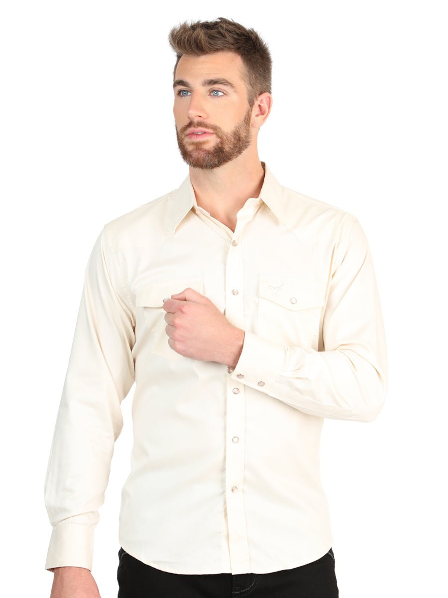El General Men’s Long Sleeve Western Shirt - Beige Stretch 45617 - BELLEZA'S - El General Men’s Long Sleeve Western Shirt - Beige Stretch 45617 - CABALLERO - 04561701