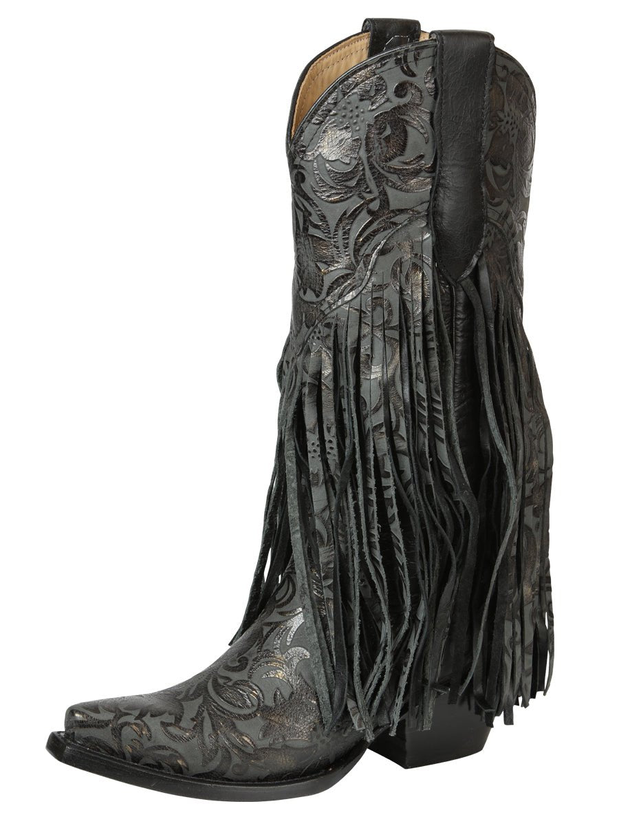 El General Women’s Fringe Western Boots - Black 45796 - BELLEZA'S - El General Women’s Fringe Western Boots - Black 45796 - DAMA - 04579601
