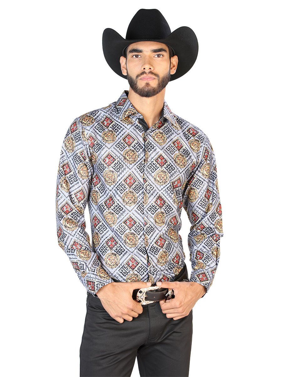 Gold And White Casual Long Sleeve Shirt 43790 - BELLEZA'S - Gold And White Casual Long Sleeve Shirt 43790 - CABALLERO - 04379001