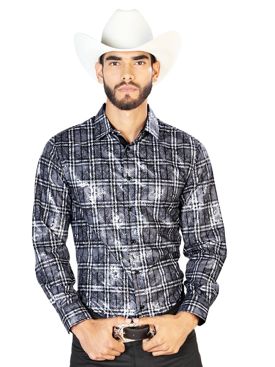 Gray Casual Long Sleeve Shirt 43789 - BELLEZA'S - Gray Casual Long Sleeve Shirt 43789 - CABALLERO - 04378901