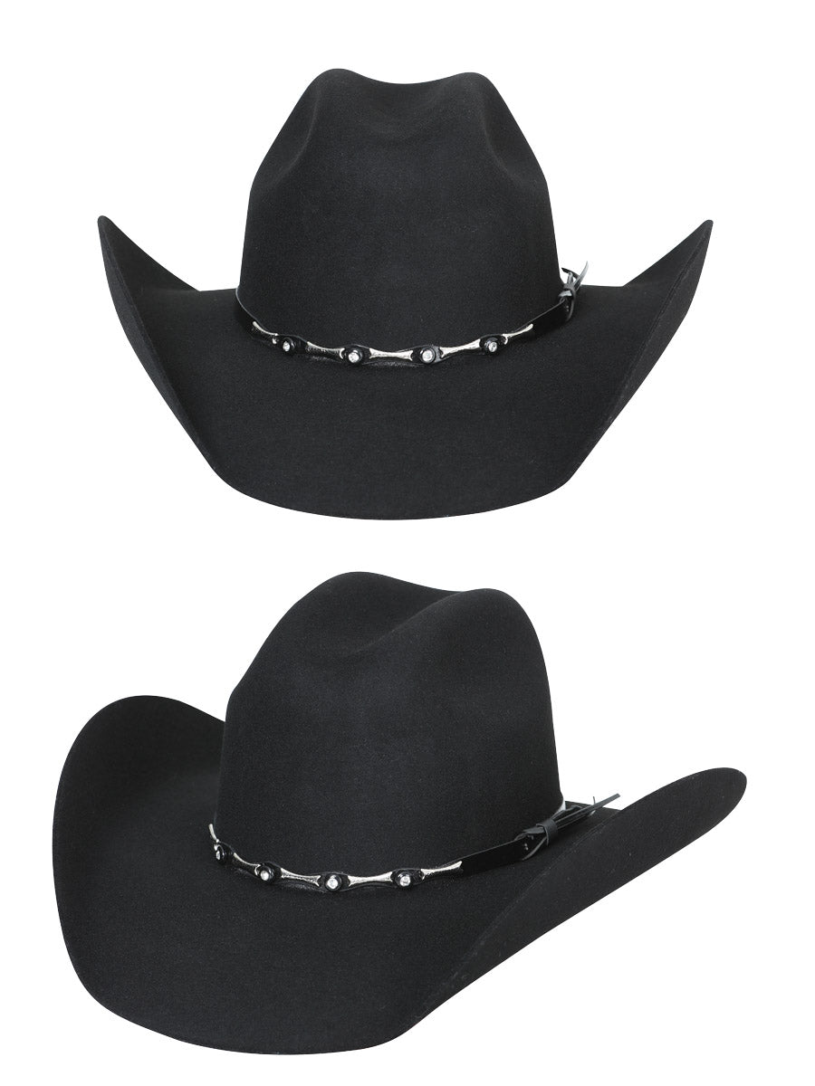 Men's 50X Wool Felt Last Bull Cowboy Hat 'El General' Black 23075 - BELLEZA'S - Men's 50X Wool Felt Last Bull Cowboy Hat 'El General' Black 23075 - Men's Cowboy Hats - 02307501