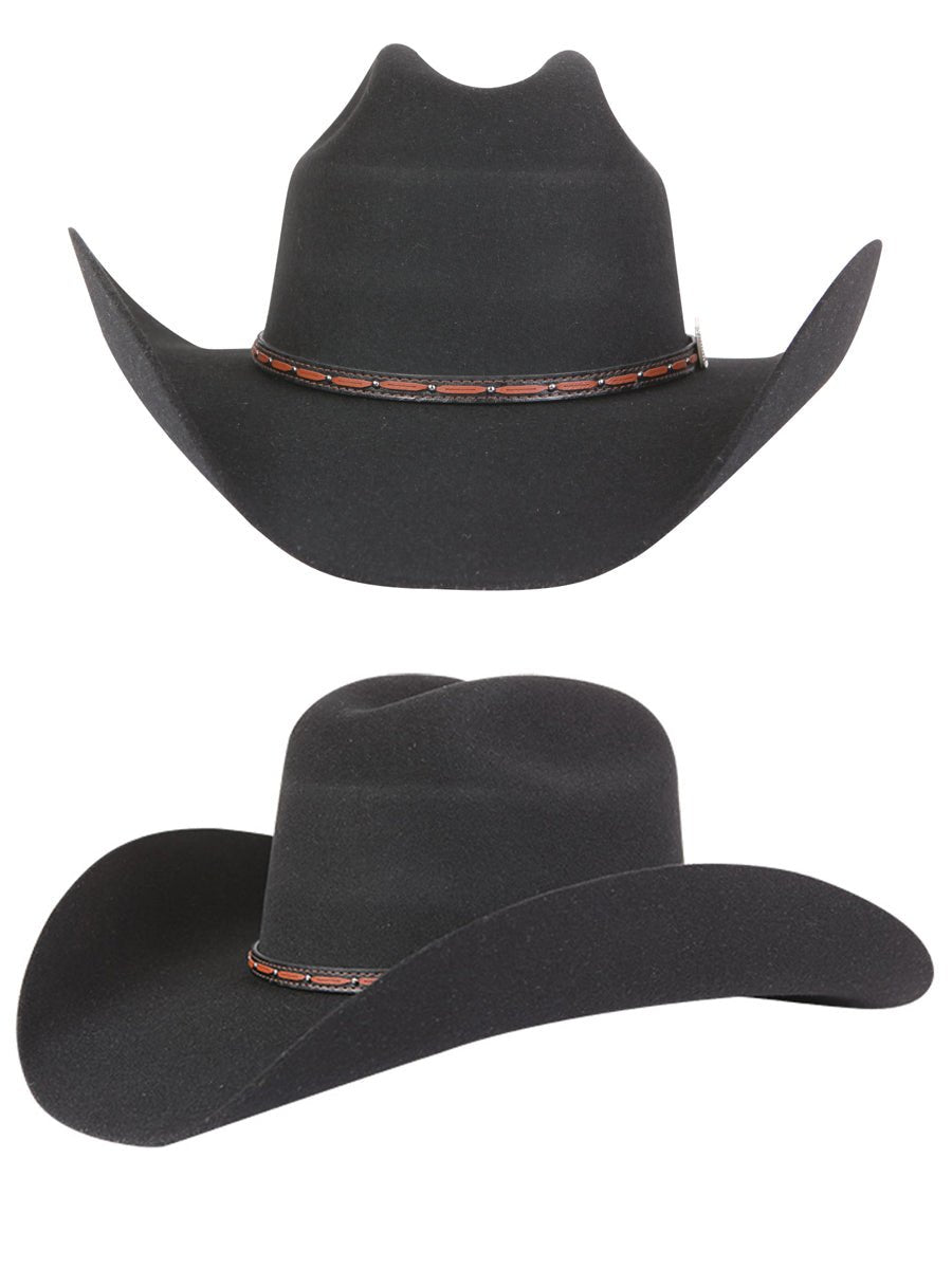 Men's 50X Wool Felt Western Rebeka Cowboy Hat 'El Señor de los Cielos' Black 41675 - BELLEZA'S - Men's 50X Wool Felt Western Rebeka Cowboy Hat 'El Señor de los Cielos' Black 41675 - Men's Cowboy Hats - 04167501
