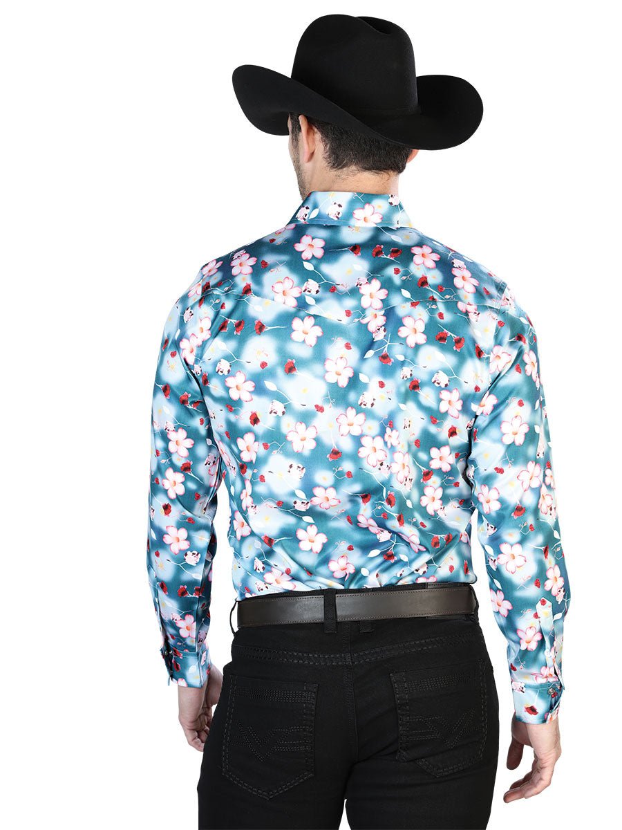 Men's Aqua Flowers Printed Long Sleeve Western Shirt 'El Señor de los Cielos' 43943 - BELLEZA'S - Men's Aqua Flowers Printed Long Sleeve Western Shirt 'El Señor de los Cielos' 43943 - Men's Shirt - 04394301