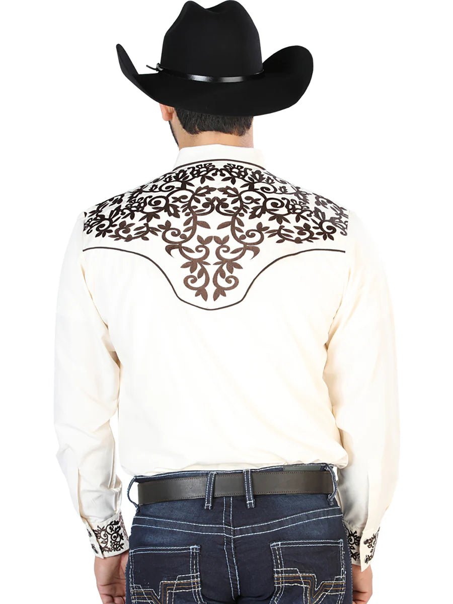 Men's Beige Embroidered Long Sleeve Western Shirt 'El Señor de los Cielos' 126703 - BELLEZA'S - Men's Beige Embroidered Long Sleeve Western Shirt 'El Señor de los Cielos' 126703 - Men's Shirt - 12670301