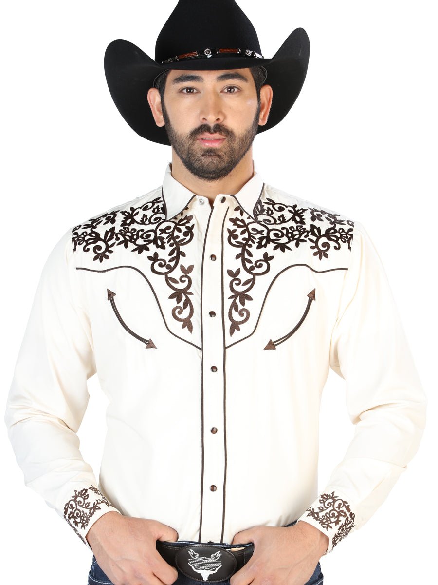 Men's Beige Embroidered Long Sleeve Western Shirt 'El Señor de los Cielos' 126703 - BELLEZA'S - Men's Beige Embroidered Long Sleeve Western Shirt 'El Señor de los Cielos' 126703 - Men's Shirt - 12670301