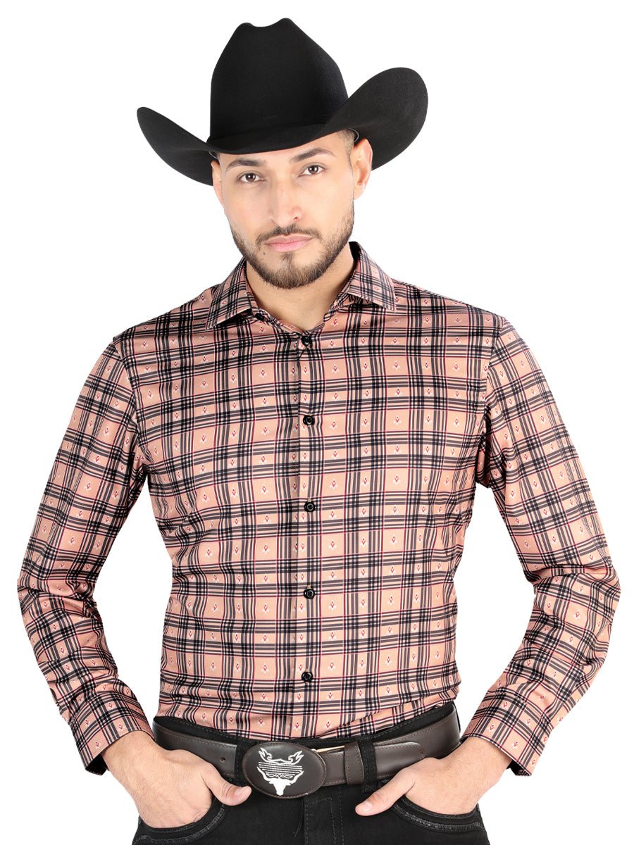 Men's Beige/Black Printed Long Sleeve Western Shirt 'El Señor de los Cielos' 44697 - BELLEZA'S - Men's Beige/Black Printed Long Sleeve Western Shirt 'El Señor de los Cielos' 44697 - Men's Shirt - 04469701