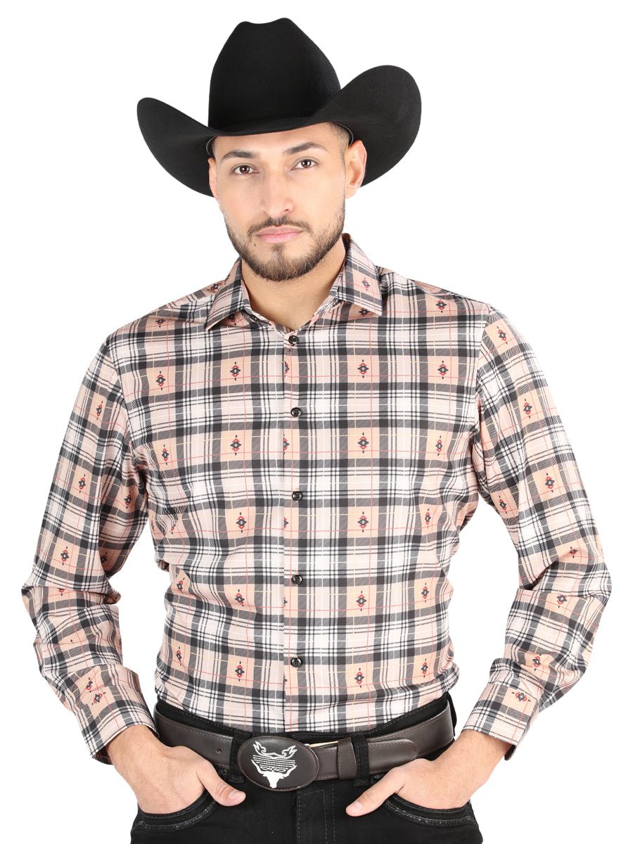 Men's Beige/Black Printed Long Sleeve Western Shirt 'El Señor de los Cielos' 44698 - BELLEZA'S - Men's Beige/Black Printed Long Sleeve Western Shirt 'El Señor de los Cielos' 44698 - Men's Shirt - 04469801