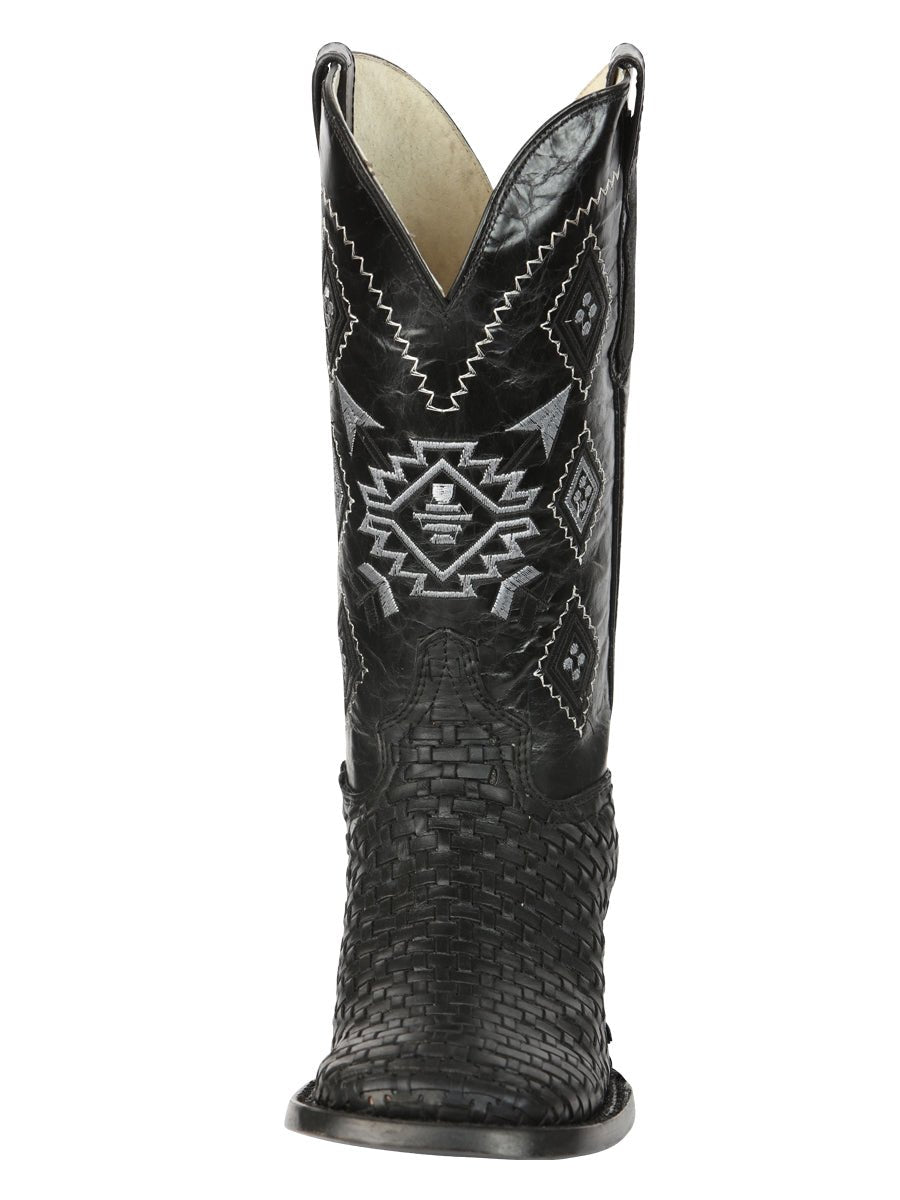 Men’s Black Petatillo Engraved on Cowhide Leather Rodeo Boots 'El General' 44884 - BELLEZA'S - Men’s Black Petatillo Engraved on Cowhide Leather Rodeo Boots 'El General' 44884 - Men's Boot - 04488401