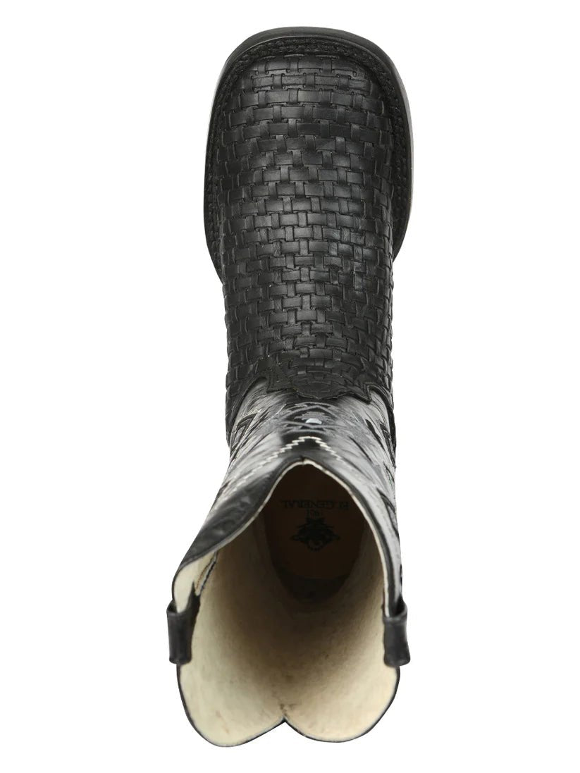 Men’s Black Petatillo Engraved on Cowhide Leather Rodeo Boots 'El General' 44884 - BELLEZA'S - Men’s Black Petatillo Engraved on Cowhide Leather Rodeo Boots 'El General' 44884 - Men's Boot - 04488401