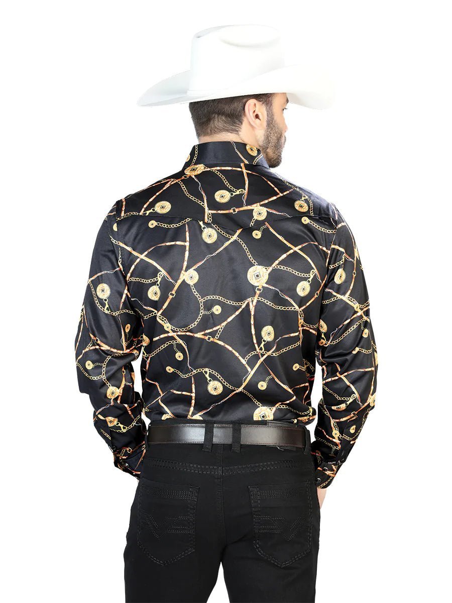 Men's Black Print Casual Long Sleeve Snap Western Shirt 'El Señor de los Cielos' 44087 - BELLEZA'S - Men's Black Print Casual Long Sleeve Snap Western Shirt 'El Señor de los Cielos' 44087 - Men's Shirt - 04408701