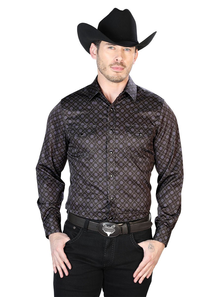 Men's Black Printed Long Sleeve Western Shirt 'El Señor de los Cielos' 43950 - BELLEZA'S - Men's Black Printed Long Sleeve Western Shirt 'El Señor de los Cielos' 43950 - Men's Shirt - 04395001
