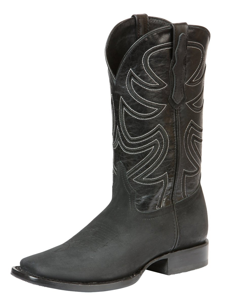 Men’s Black Rodeo Nobuck Leather Cowboy Boots 'El General' 45567 - BELLEZA'S - Men’s Black Rodeo Nobuck Leather Cowboy Boots 'El General' 45567 - Men's Boot - 04556701