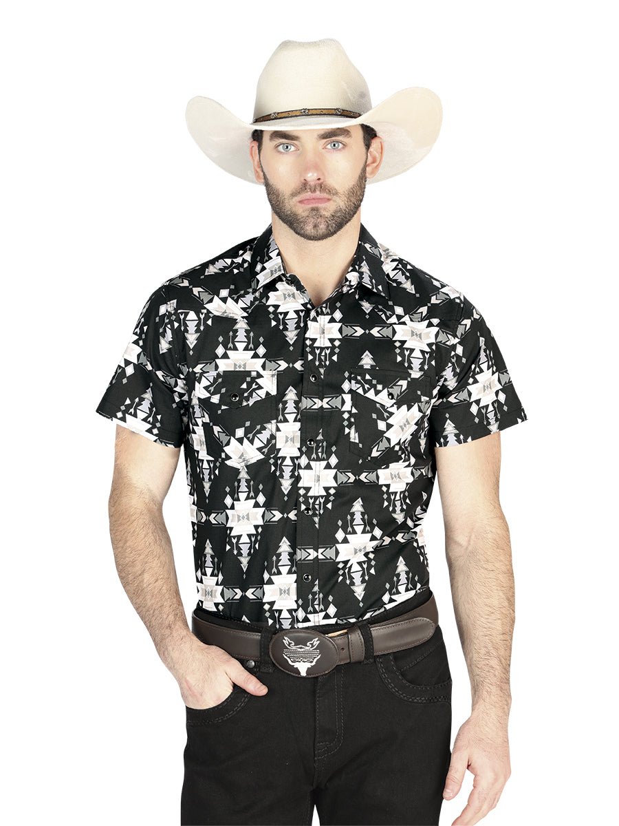 Men's Black Short Sleeve Shirt Western Cowboy El Señor De Los Cielos 44447 - BELLEZA'S - Men's Black Short Sleeve Shirt Western Cowboy El Señor De Los Cielos 44447 - Men's Shirt - 04444701