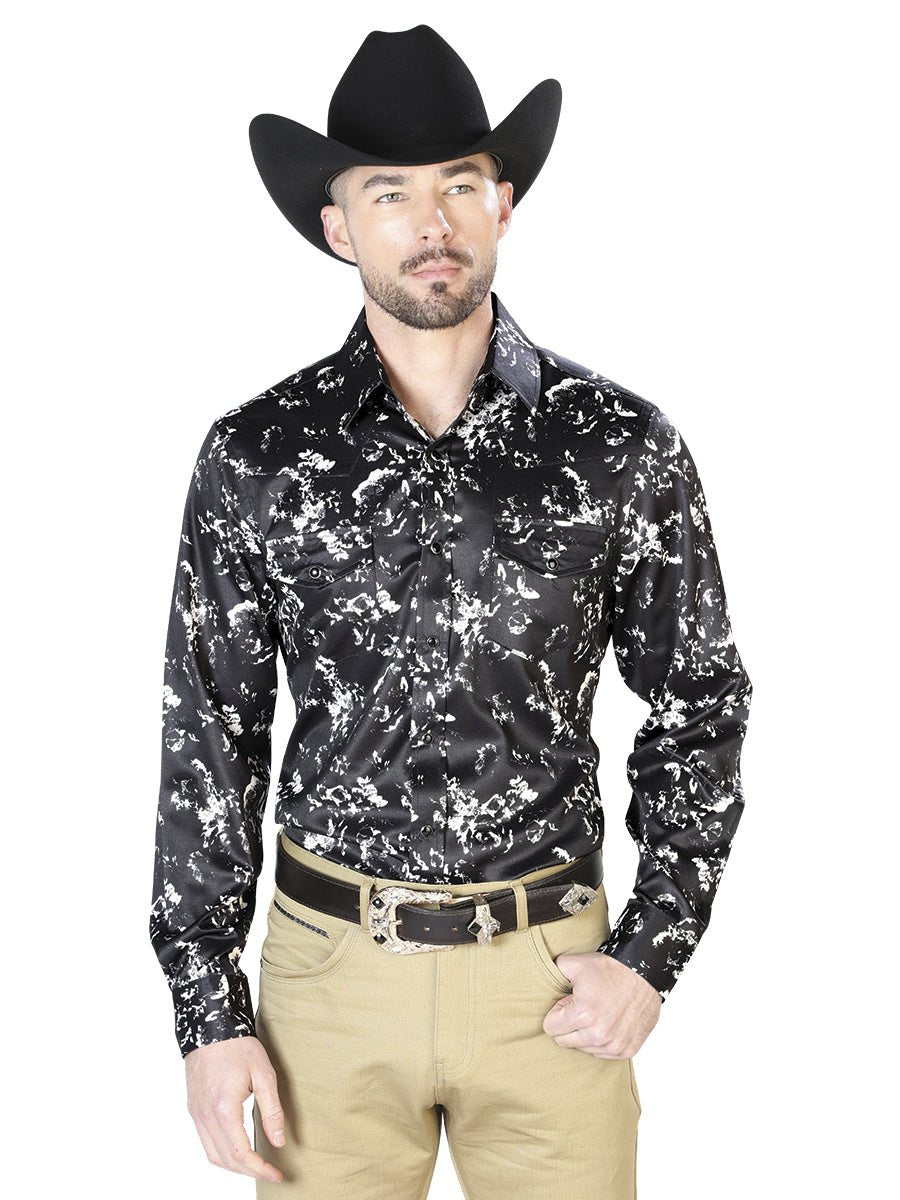 Men's Black/Beige Printed Long Sleeve Western Shirt 'El Señor de los Cielos' 43946 - BELLEZA'S - Men's Black/Beige Printed Long Sleeve Western Shirt 'El Señor de los Cielos' 43946 - Men's Shirt - 04394601