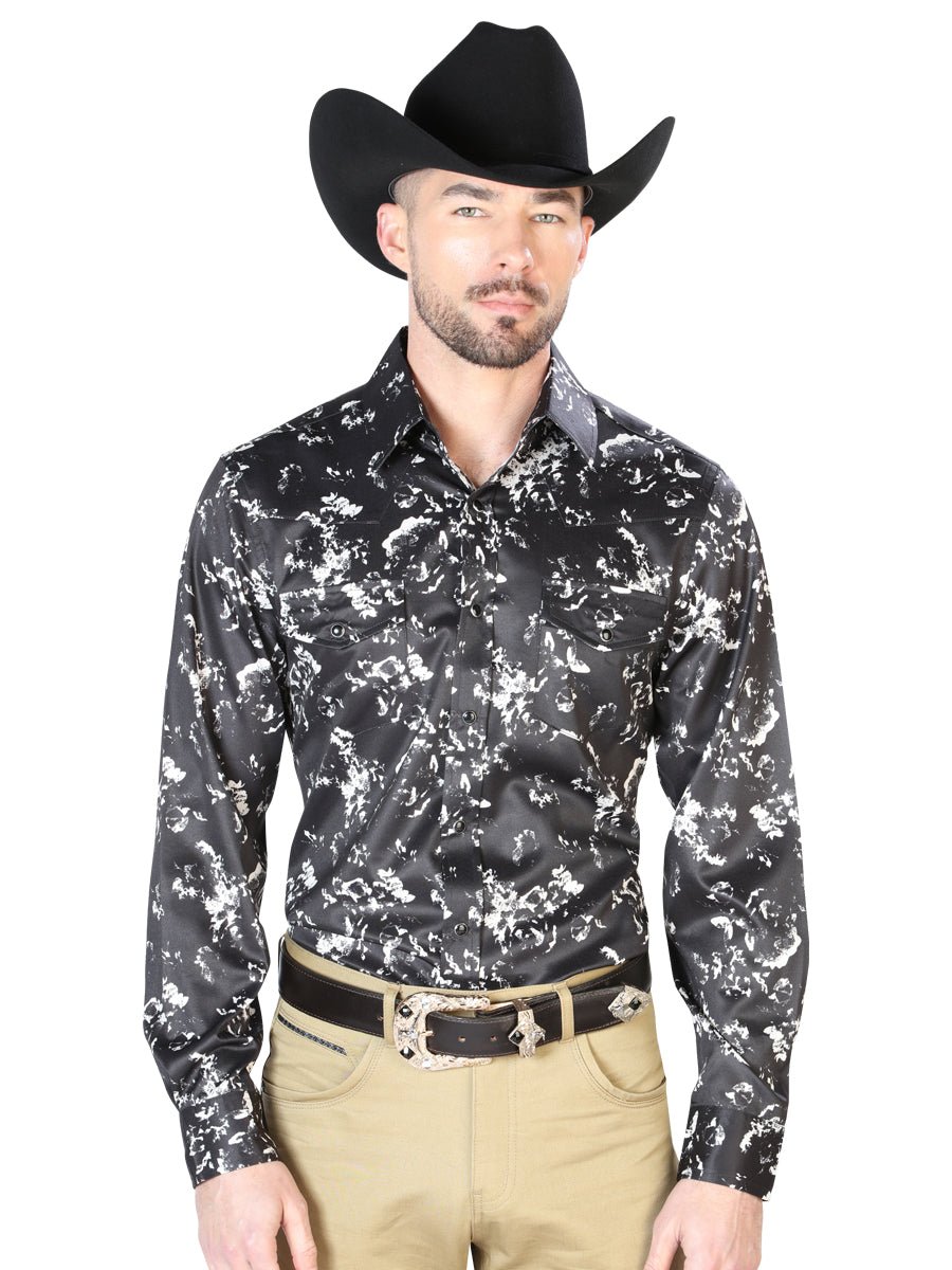 Men's Black/Beige Printed Long Sleeve Western Shirt 'El Señor de los Cielos' 43946 - BELLEZA'S - Men's Black/Beige Printed Long Sleeve Western Shirt 'El Señor de los Cielos' 43946 - Men's Shirt - 04394601