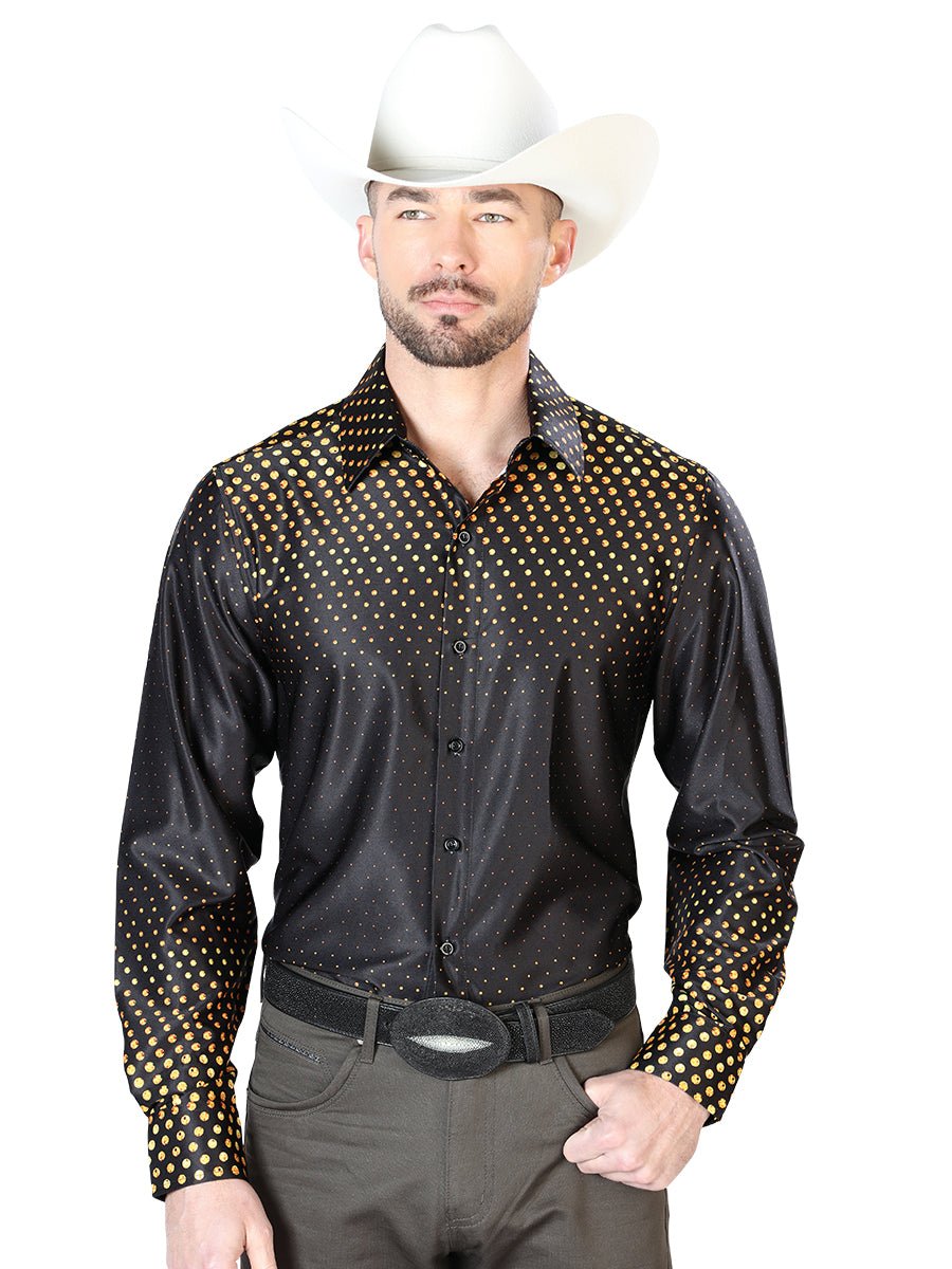Men's Black/Gold Printed Long Sleeve Western Shirt 'El Señor de los Cielos' 43986 - BELLEZA'S - Men's Black/Gold Printed Long Sleeve Western Shirt 'El Señor de los Cielos' 43986 - Mens Shirt - 04398601