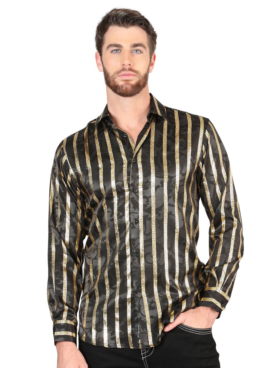 Men's Black/Gold Printed Long Sleeve Western Shirt 'El Señor de los Cielos' 44554 - BELLEZA'S - Men's Black/Gold Printed Long Sleeve Western Shirt 'El Señor de los Cielos' 44554 - Men's Shirt - 04455401