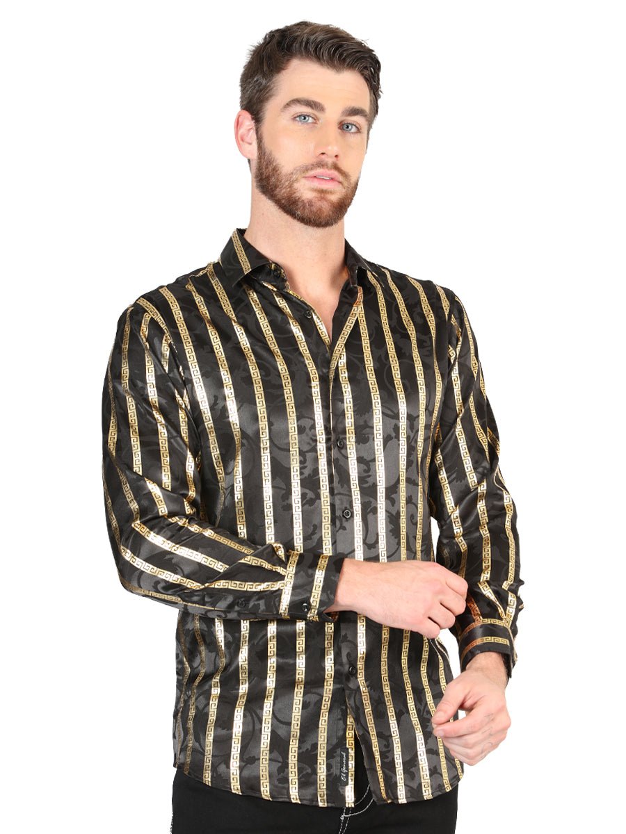 Men's Black/Gold Printed Long Sleeve Western Shirt 'El Señor de los Cielos' 44554 - BELLEZA'S - Men's Black/Gold Printed Long Sleeve Western Shirt 'El Señor de los Cielos' 44554 - Men's Shirt - 04455401